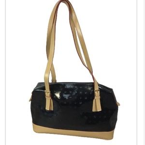 Arcadia Black Patent And Tan Leather Dome Bag